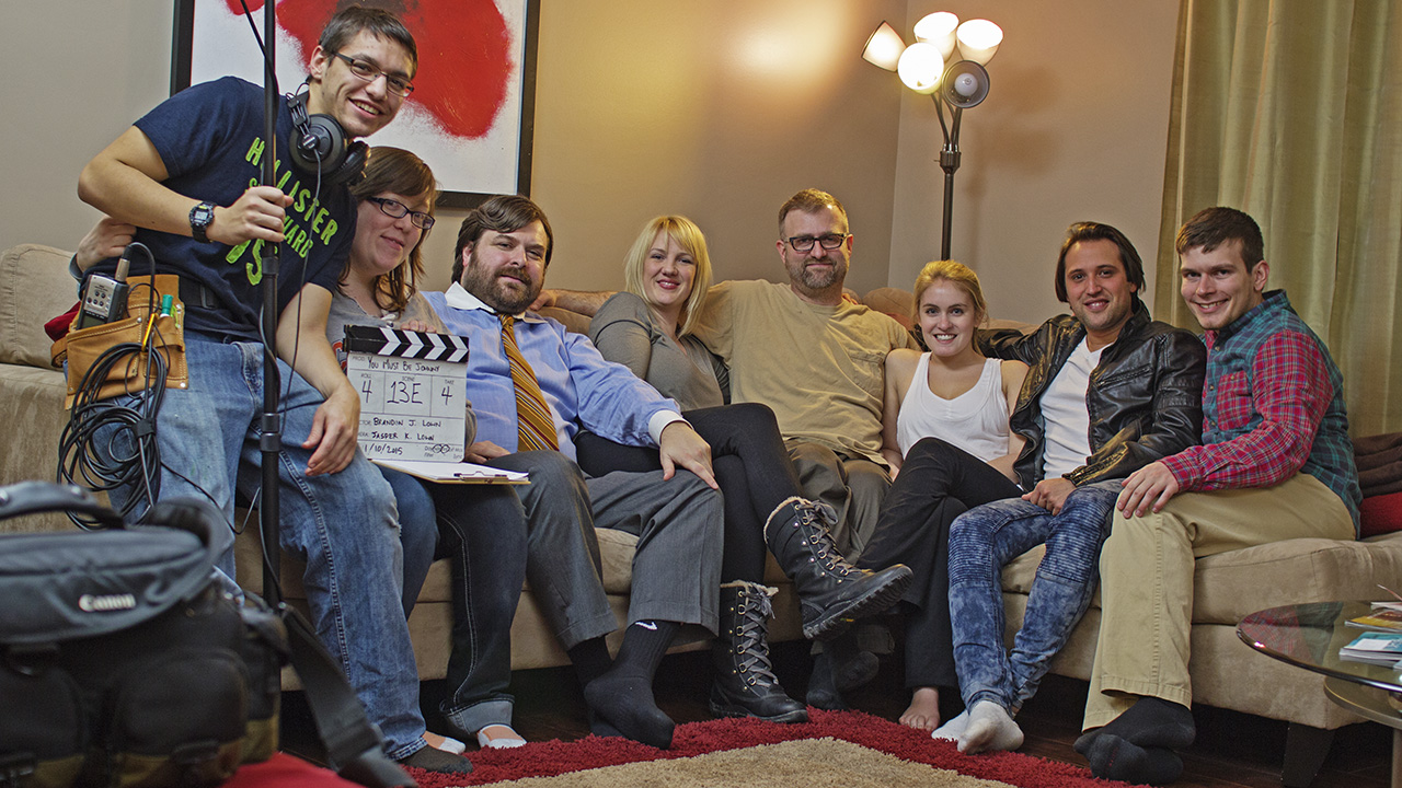 The on-set cast and crew of "You Must Be Johnny".